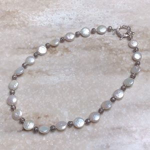 😍925 Silver Baroque White Coin Pearl Necklace😍NWOT